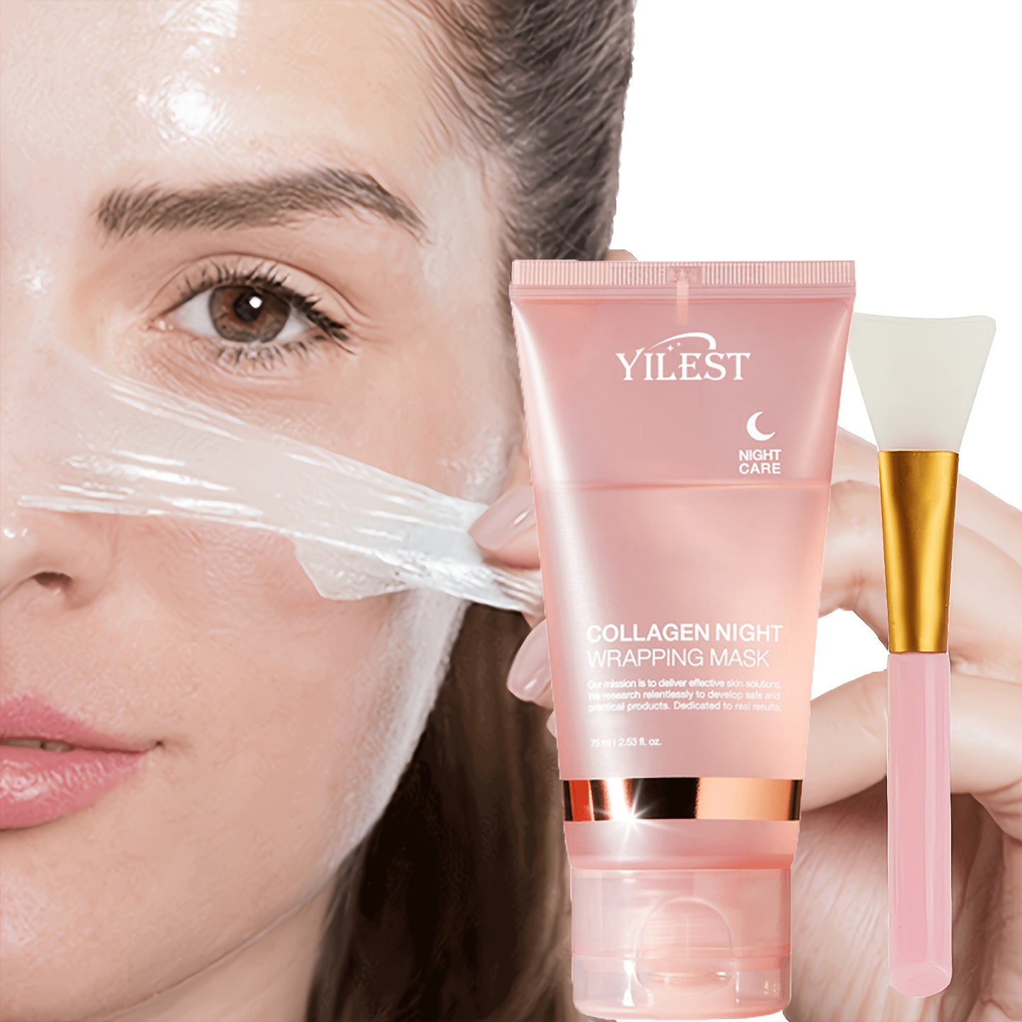 Buy 1 Get 1 Free: Collagen Night Graping Mask with Niacinamide & Hyaluronic Acid - Paraben-Free Gel Sheet Mask Suitable for All Skin Types, Hydrating & Firming Night with Ceramide, 75ml/2.53fl. X2 + Bonus Face Mask Brush
