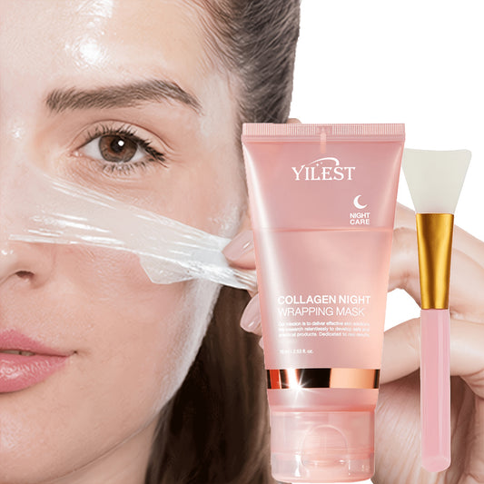 Buy 1 Get 1 Free: Collagen Night Graping Mask with Niacinamide & Hyaluronic Acid - Paraben-Free Gel Sheet Mask Suitable for All Skin Types, Hydrating & Firming Night with Ceramide, 75ml/2.53fl. X2 + Bonus Face Mask Brush