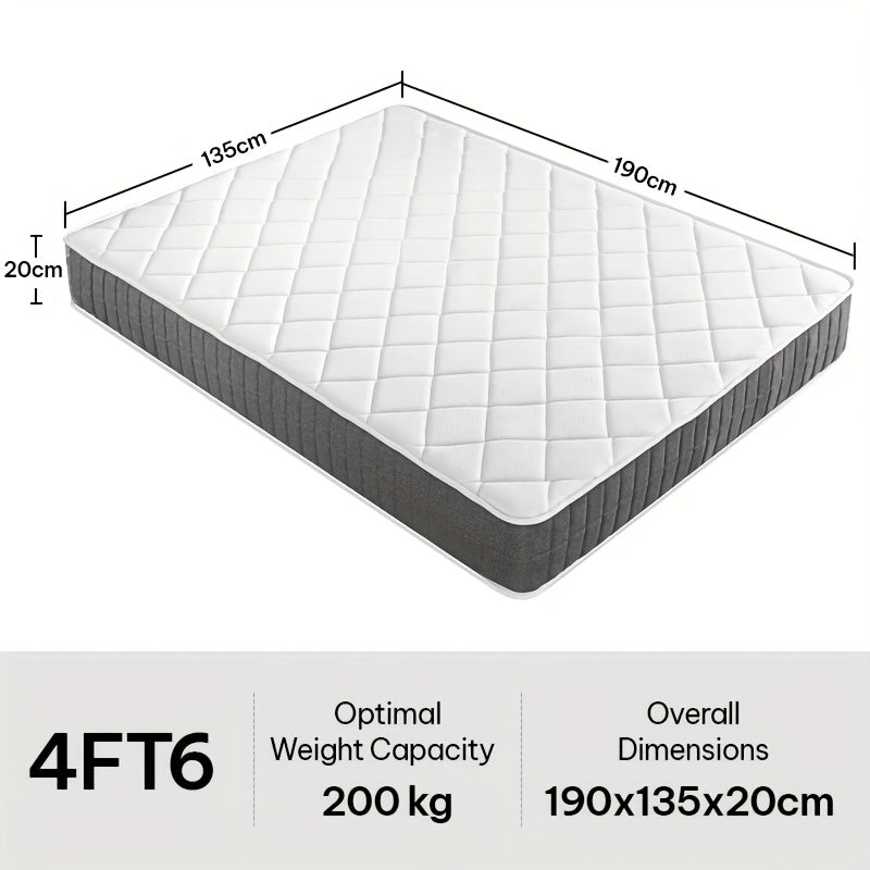 20Cm Medium-Firm Spring Hybrid Double Mattress with Silent Innerspring And Pocket Springs for Comfortable Sleeping, All Sizes - Single/Small Double/Double, Mattress in a Box, Christmas Bedroom Furniture | Timeless Bedroom Style