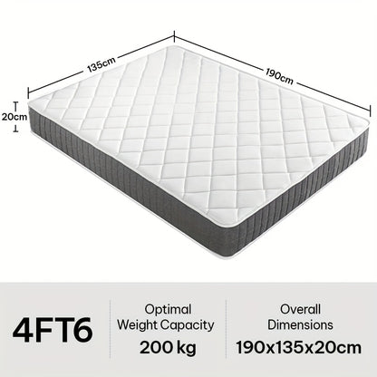 20Cm Medium-Firm Spring Hybrid Double Mattress with Silent Innerspring And Pocket Springs for Comfortable Sleeping, All Sizes - Single/Small Double/Double, Mattress in a Box, Christmas Bedroom Furniture | Timeless Bedroom Style