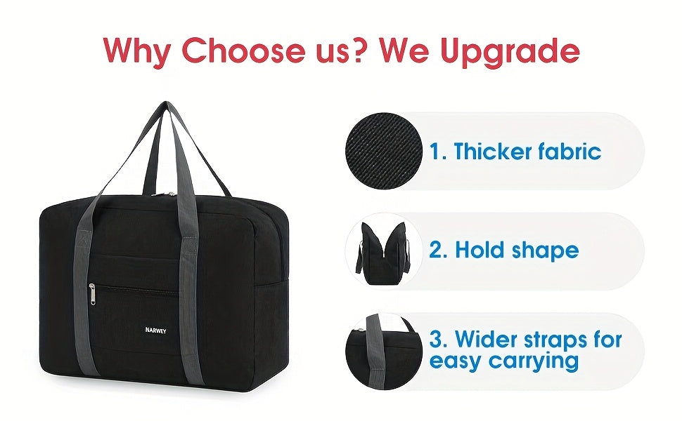 Lightweight Underseat Weekend Tote Bag for Men & Women - Durable Overnight Travel Holdall with Shoulder Strap, Spacious Interior, Easy-Clean Fabric & Reinforced Stitching - Must-Have Carry-On Gift for Holiday Travel, 2025 Christmas Gift