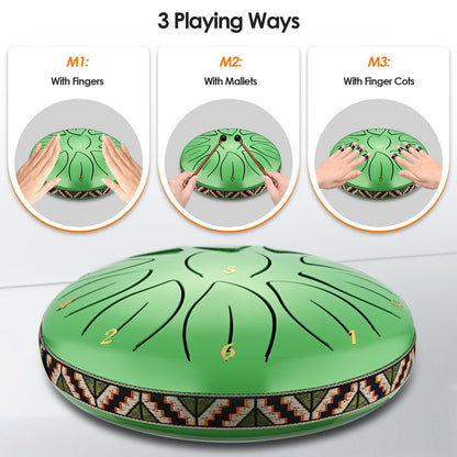 Steel Tongue Drum, 6 Inch 11 Tone Hand Pan Drum, Beginner Percussion Instrument with Carry Bag, Fingerpick, and Mallets for Meditation Yoga Sound Healing