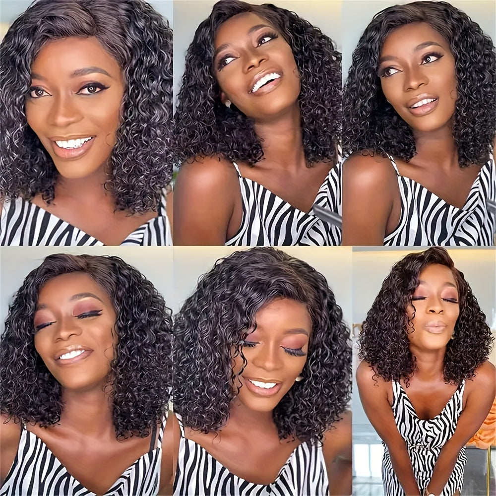 Glueless Wigs Human Hair 4x4 Kinky Curly Bob Wig Human Hair Wear And Go Glueless Wig Pre Plucked Pre Cut Deep Curly Short Wigs Human Hair for Women 180% Density 30.48cm
