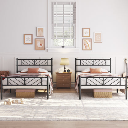 Costoffs Metal Platform Bed Frame, Single/Double/King Sizes, Mattress Foundation with Arrow Design Headboard & Footboard, Built-in Steel Slats, 32cm Underbed Storage, No Box Spring Needed, Black/White