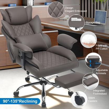 Big And Tall Ergonomic Office Chair With Footrest, Extra Wide & Lumbar Support, Soft Fixed Armrests Comfortable Computer Desk Chair For Home Or Office