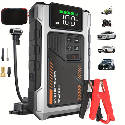 12000mAh Jump Starter Power Pack - 6000A Car Battery Booster - 12V Jump Starter with 150PSI Tire Inflator - Portable Air Compressor with LCD Display - Jump Starter Power Bank (1.98gal Gas/1.59gal Diesel) - LED Light