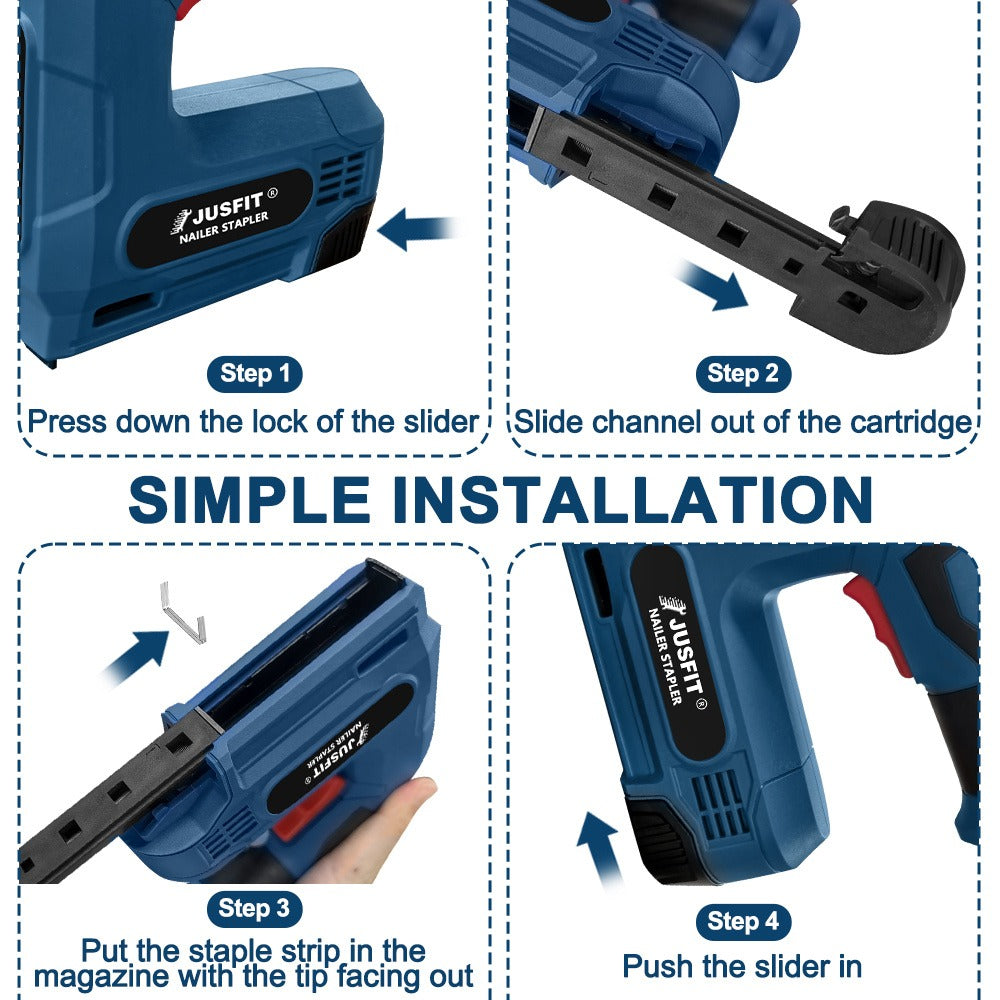 2-in-1 Electric Nail Gun & Staple Gun – Wireless USB Rechargeable with 1000pcs 18GA Brad Nails & 1000pcs Type 53 Staples, 100pc Capacity, Lightweight for DIY, Carpentry, Upholstery & Home Renovation