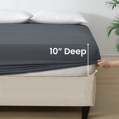 3pcs 40cm Extra Deep Fitted Sheet – Solid Color Soft & Comfortable Bed Sheet with 2pcs Matching Pillowcases, Breathable Fabric Soft Brushed Microfiber Bedding, Machine Washable for Home Bedroom, Hotel