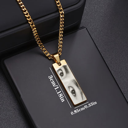 Custom Personalized Engraved Eye Picture Long Strip Necklace, 316L 316L Stainless Steel Fashion Creative Couple Photo Necklace - Gift for Each Other