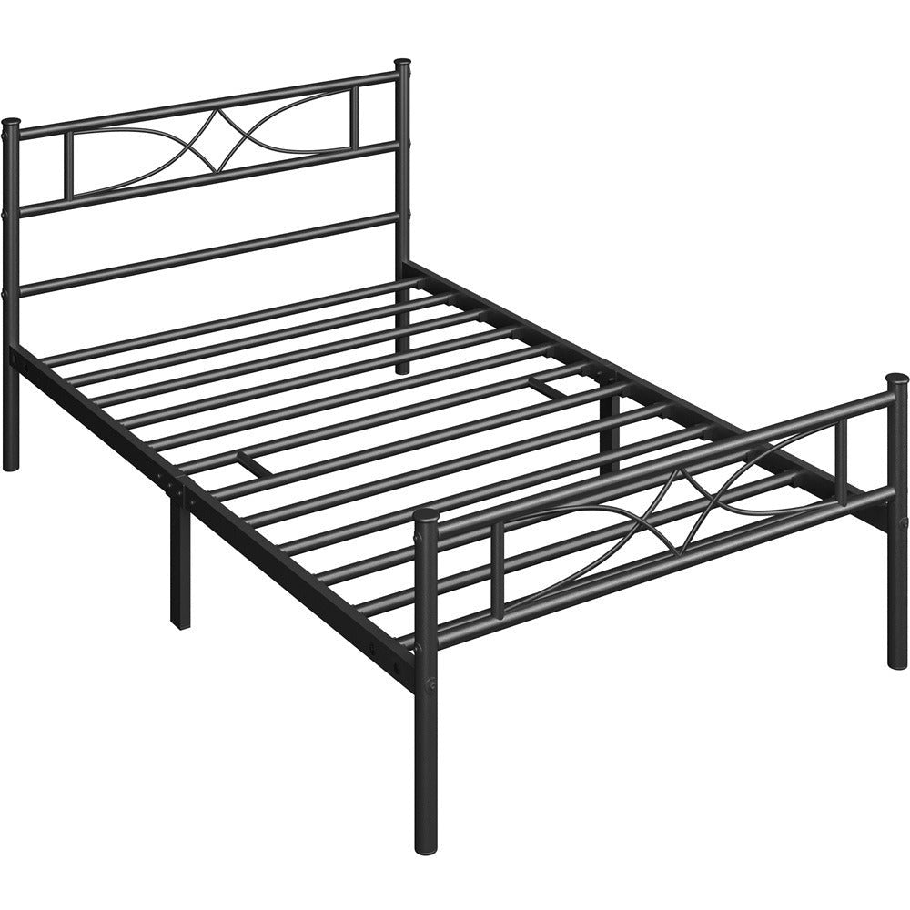 Curved Headboard Metal Bed Frame Platform Bed Vintage Style Built-in Steel Slats 32cm Underbed Storage No Box Spring Needed Single Double King Black White
