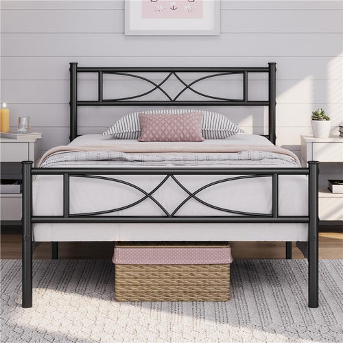 Metal Platform Bed Frame with Headboard – Vintage Style Single Double King No Box Spring Required UK