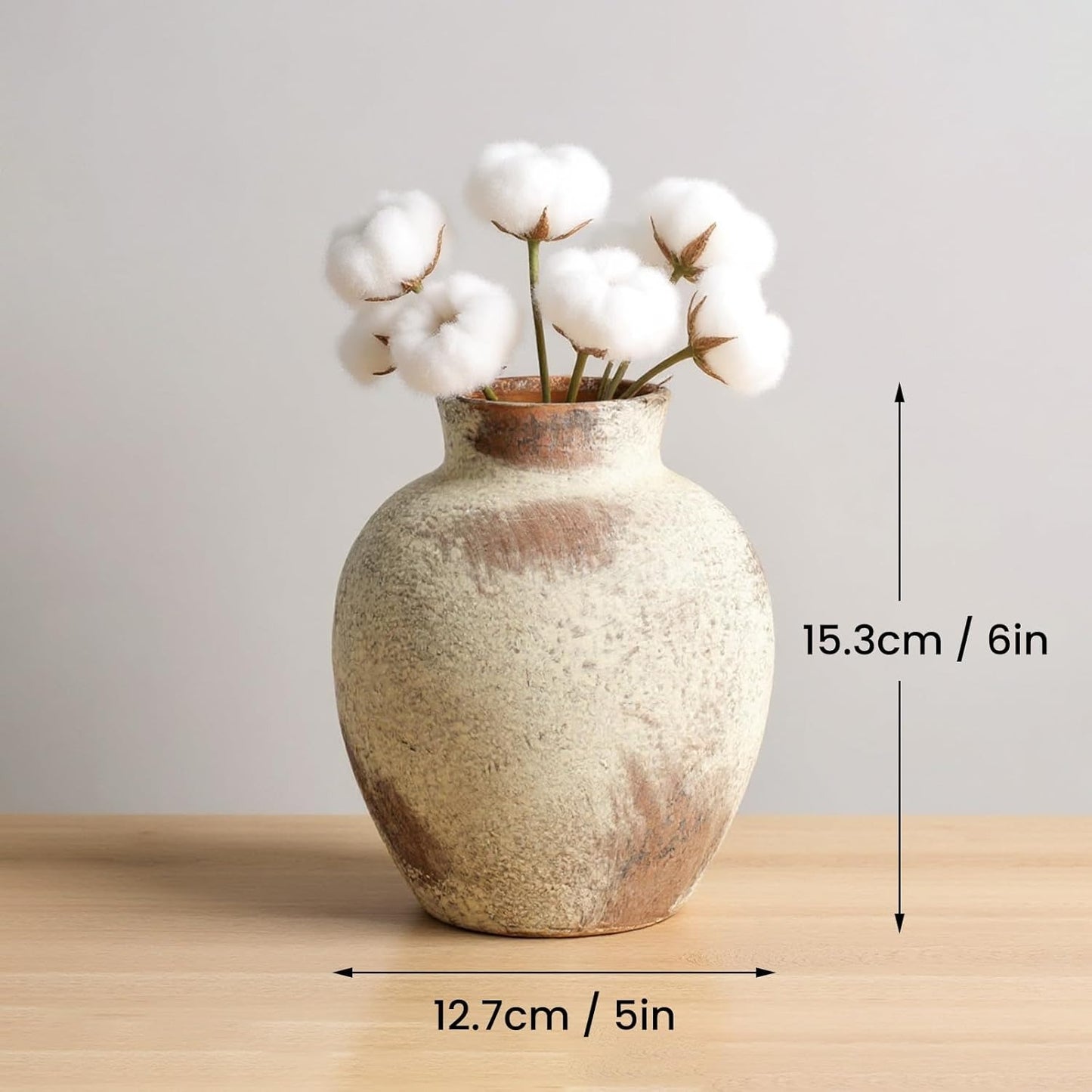 Ceramic Rustic Farmhouse Vase 6 Inch Terracotta Boho Flower Vase Decorative for Dried Flowers Home Decor Living Room Table Shelf Mantel Decoration (D5 x H6 inch)