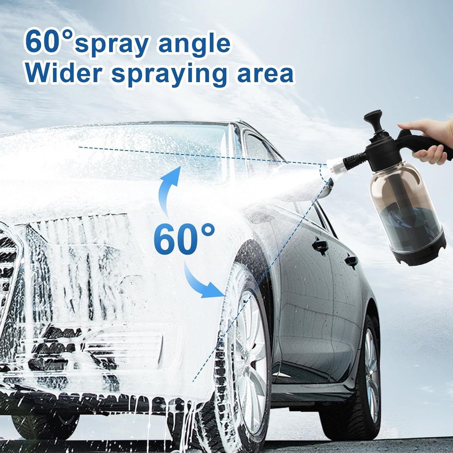 Snow Foam Pump up Sprayer Snow Cannon Gun, 2L Heavy Duty Pressurised Soap Dispensing with Two Nozzles Car Blaster, Hand Pumping Spraying Pump Action Spray Bottle for Car Cleaning & Valeting