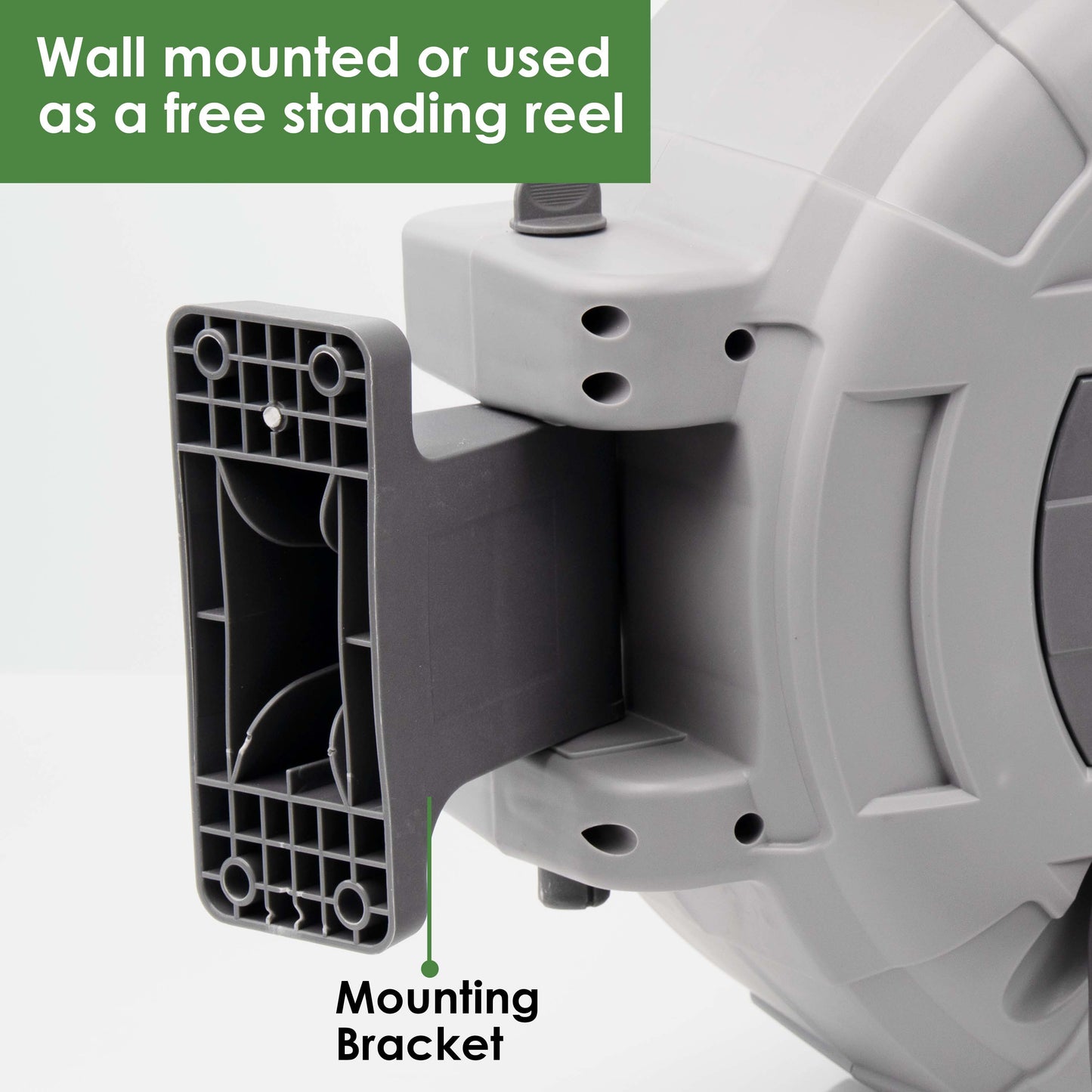 Hose Reel – Wall Mounted Hose Reels for Garden, Retractable, Auto Lock & Auto Rewind Pipe 180°, Includes Wall Fixings & Ready for Outdoor Use with Nozzle, Accessories, Grey