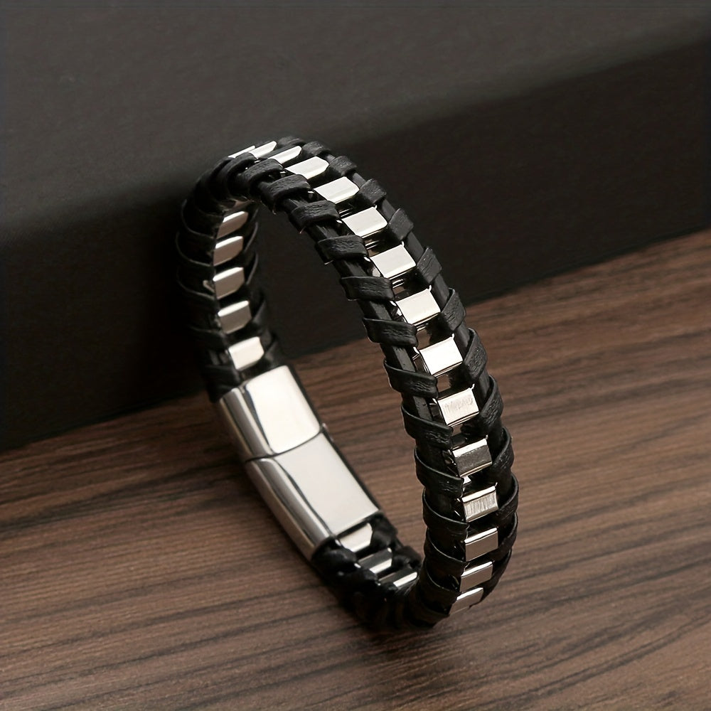 A Leather Braided Bracelet for Men, a Street Motorcycle Fashion Wristband Hand Strap