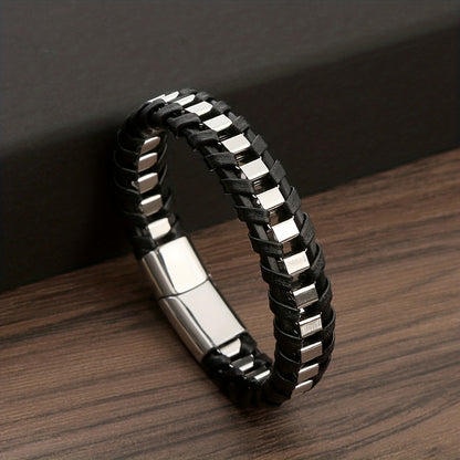 A Leather Braided Bracelet for Men, a Street Motorcycle Fashion Wristband Hand Strap