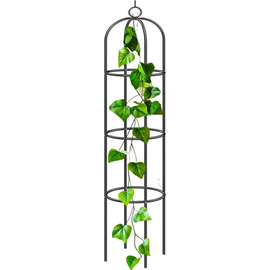 Steel Garden Obelisk Plant Support Trellis 1.9m | Black Weather-Resistant Metal Cylindrical Frame for Climbing Plants (Plant Not Included)
