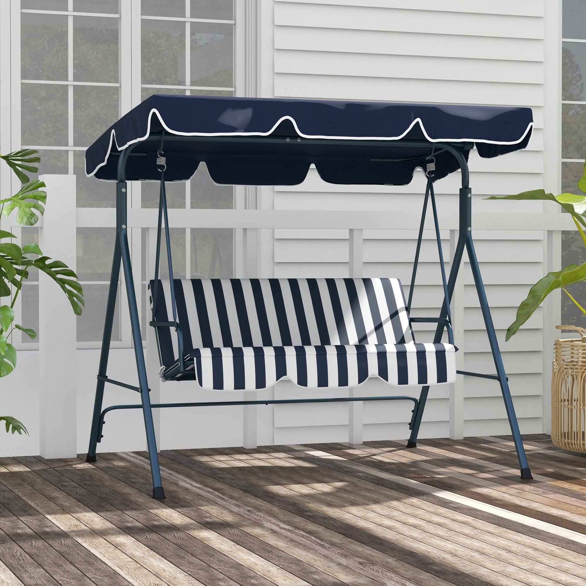 3-Seat Garden Swing Chair with Adjustable Canopy