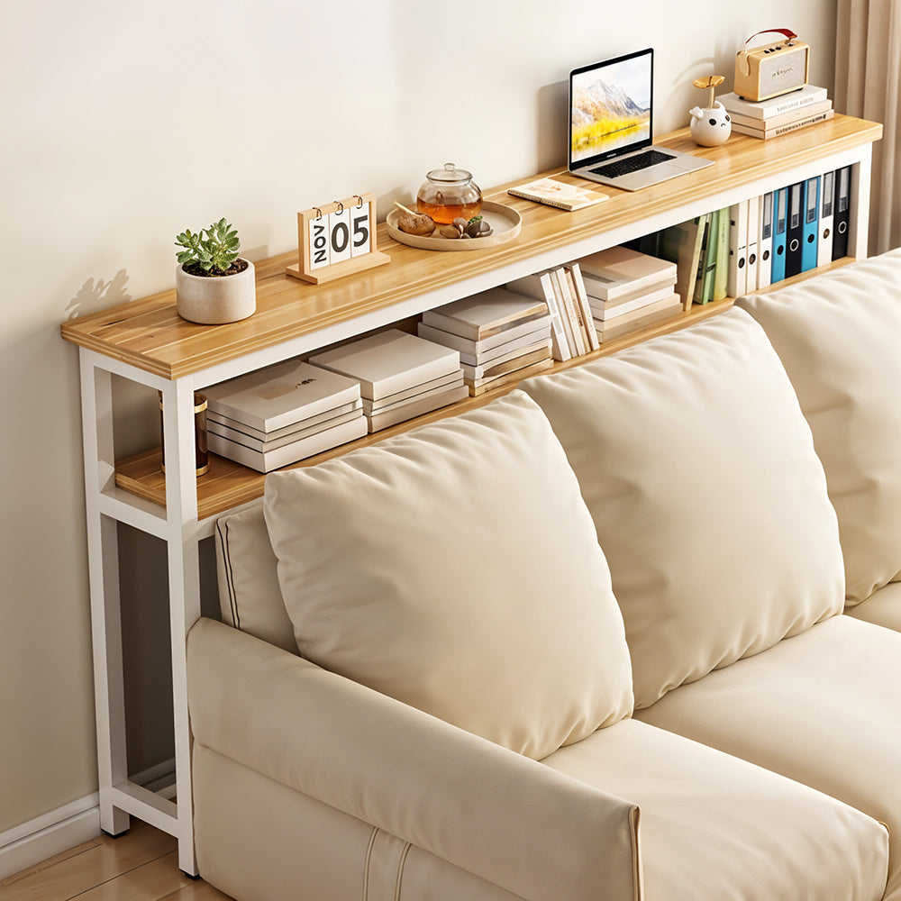 1pc Modern Simple Double Wall Long Narrow Table, Bedside Table At The Foot of The Bed, Long Table Behind The Sofa, and Long Storage Table with Seams, 80*20*100.2cm
