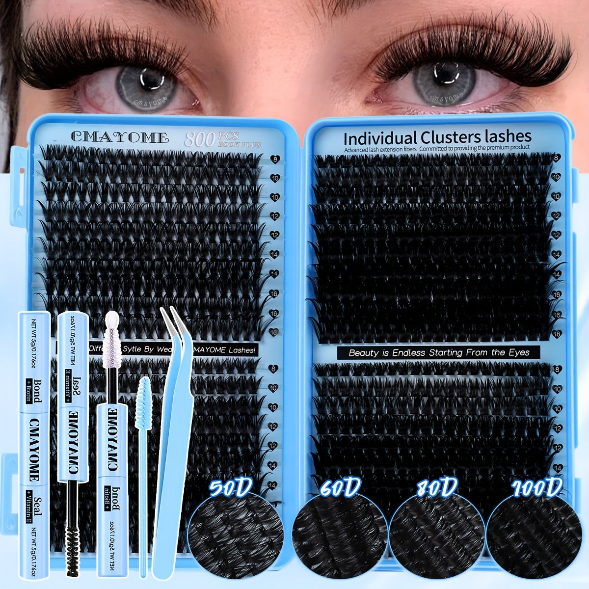 621-800pcs Lash Book Kit-8-16mm Premium Lash Extensions 10D-150D,Bold Wild Volume Falsies,Individual Cluster Lashes with Glue Tweezers Brush,Christmas Eve NYE Bash Winter Party Daily Wear,Soft Lightweight Reusable for Beginners&Beauty Aficionados
