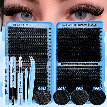 621-800pcs Lash Book Kit-8-16mm Premium Lash Extensions 10D-150D,Bold Wild Volume Falsies,Individual Cluster Lashes with Glue Tweezers Brush,Christmas Eve NYE Bash Winter Party Daily Wear,Soft Lightweight Reusable for Beginners&Beauty Aficionados