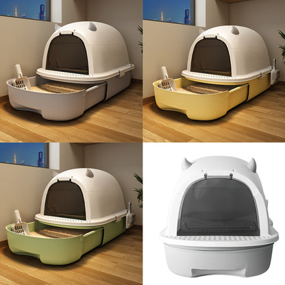 1pc Large Cat Litter Box, Foldable for Storage, Drawer Design, Easy to Push And Pull, Two-way Movable Door Panels, Semi-enclosed, Suitable for Pets Weighing 6 Kilograms, Suitable for Family Cat Toilets