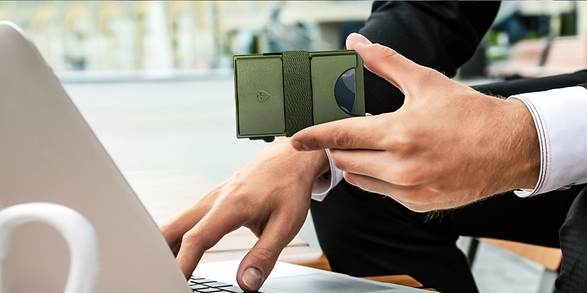 Compact Card Holder Designed for 12 Cards, Featuring RFID Protection And a Metal Construction. This Small Anti-Theft Case Includes a Sliding Ejector Button for Easy Access to Your Bank And Credit Cards, Made from Aluminum