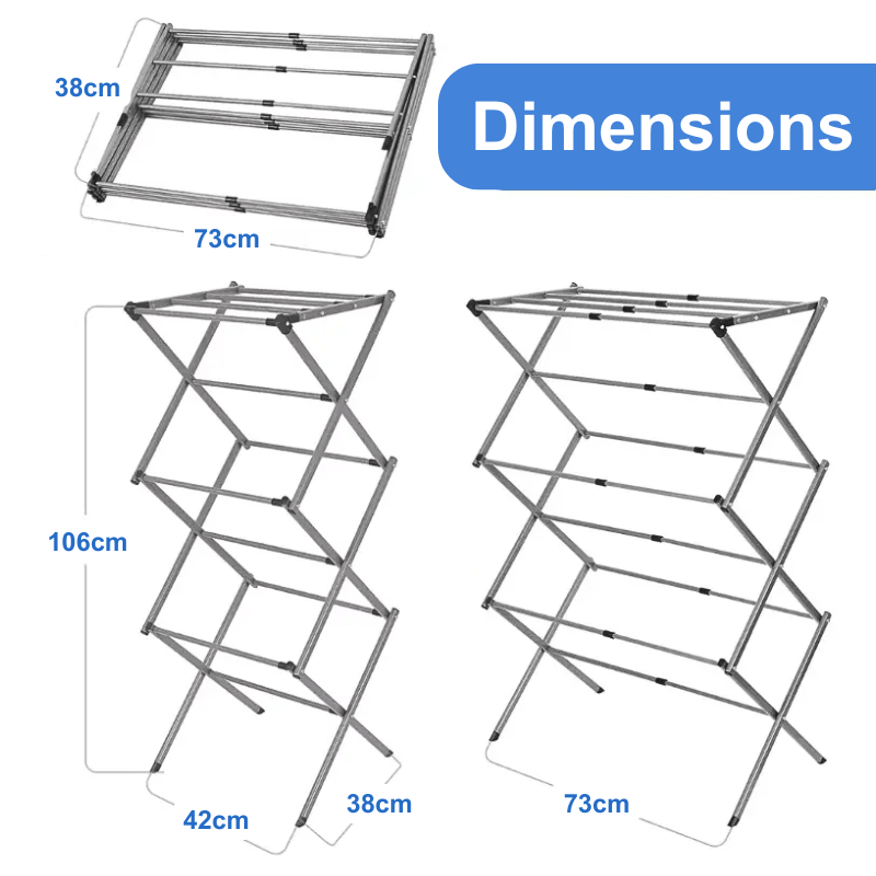 Extendable 3 Tier Airer Small Foldable Expandable Airers Adjustable Length Clothes Drying Laundry Rail Indoor or Outdoor Drying Racks Horse Airer Space Saving Design, Grey