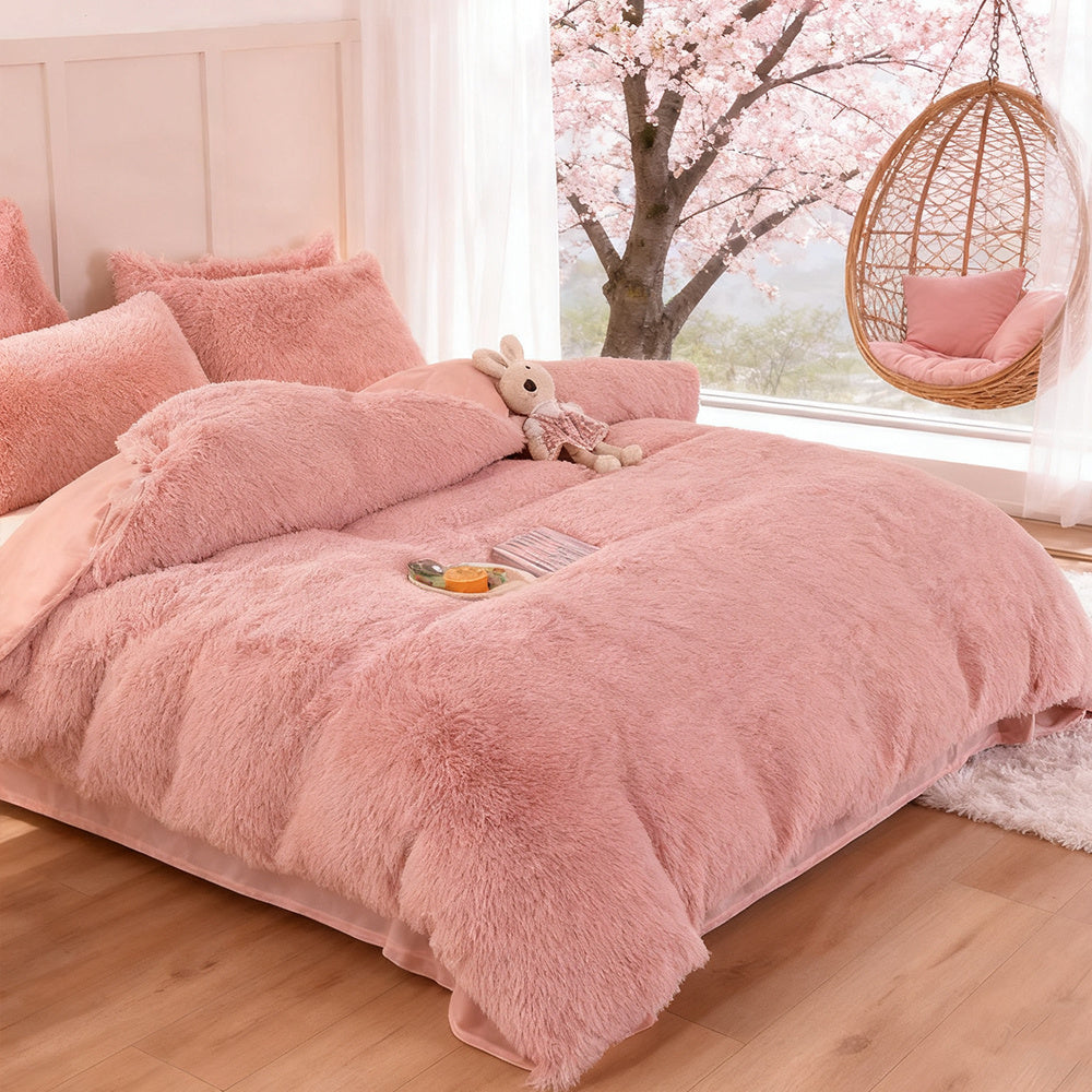 Water Mink Plush Super Soft and Thicken Autumn and Winter Bedding Set, Plush Comfortable Warm Duvet Cover Pillowcases Three-piece Set, Available in Various Colors, Down Duvet Cover, Zipper Closure Design, Single/Double/King/Super King