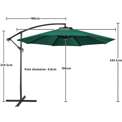 Costoffs Outdoor Umbrella, 3M Patio Offset Umbrella, Outdoor Hanging Umbrella, Banana Parasol Sun Shade Shelter, Market Backyard Umbrella with Crank & Cross Base for Beach/Outdoor/Party/Garden