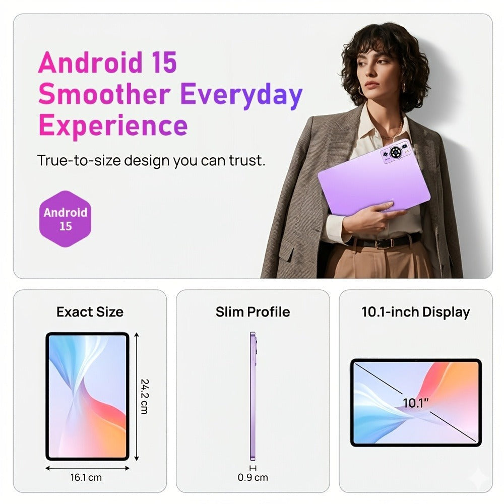 UXD A5 Android 15 Tablet 10.1 Inch 512GB ROM 16GB RAM LTE WiFi 6000mAh with Keyboard Mouse Stylus Case – 1TB Expandable HD Display Purple Grey Blue