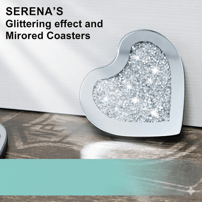 Serena's® Set of 4 Crystal Coasters – 10cm Glass Mirrored Drink Coasters with Glitter Crushed Diamond Design – Elegant Coasters for Home, Kitchen, Bar, or Table Decoration