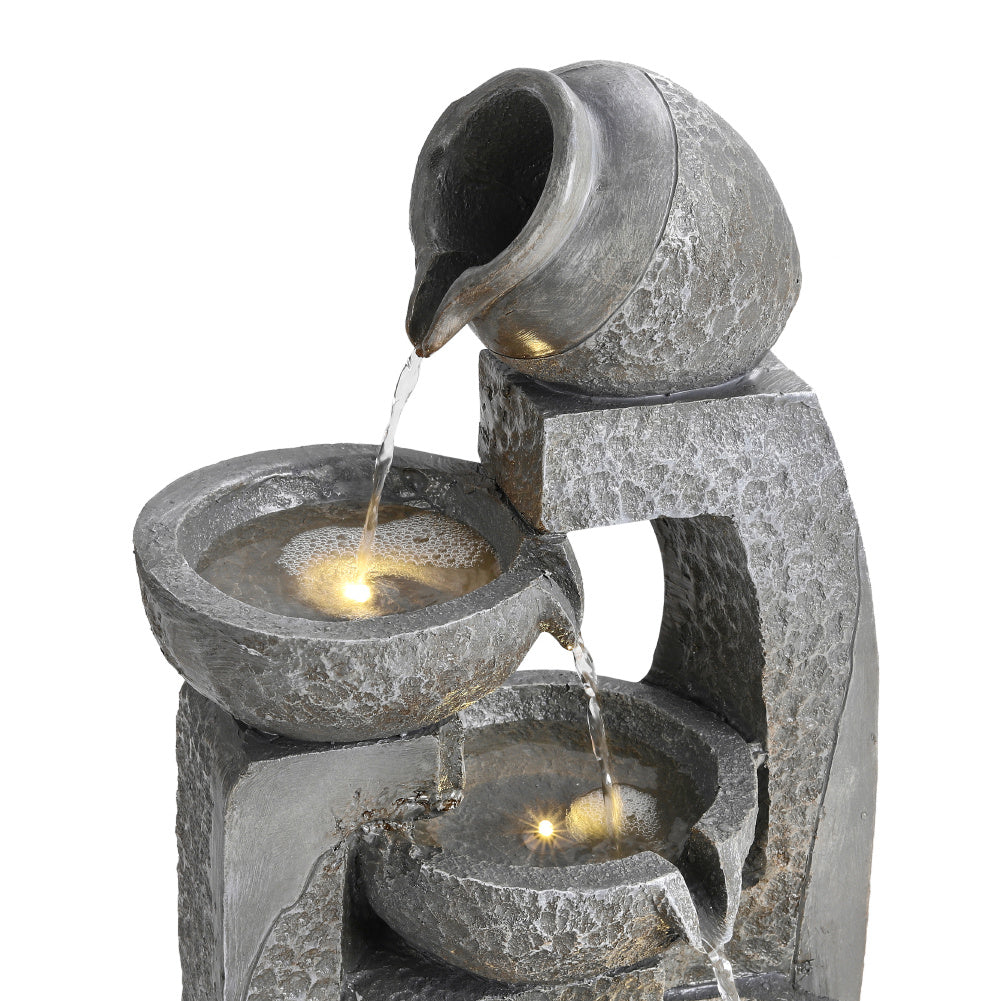 1pc 5 Tiers Pot Rustic Solar Powered Resin Garden Fountain Statue Stone Waterfall Design for Indoor Outdoor Ponds No Electricity Needed Self Contained Circulating Water Feature Stackable Stone Bowls Durable Resin Construction 28x22x64cm