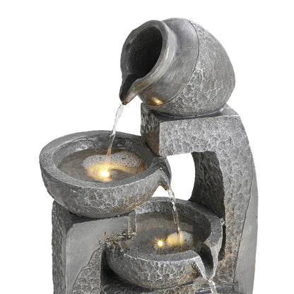 1pc 5 Tiers Pot Rustic Solar Powered Resin Garden Fountain Statue Stone Waterfall Design for Indoor Outdoor Ponds No Electricity Needed Self Contained Circulating Water Feature Stackable Stone Bowls Durable Resin Construction 28x22x64cm