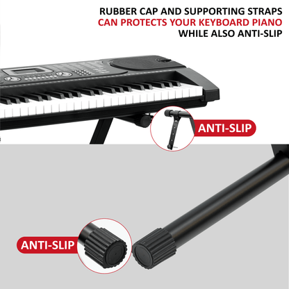 X-Frame Keyboard Stand - Height Adjustable Single/Double Braced for Keyboards, Synthesisers and Digital Pianos - Black