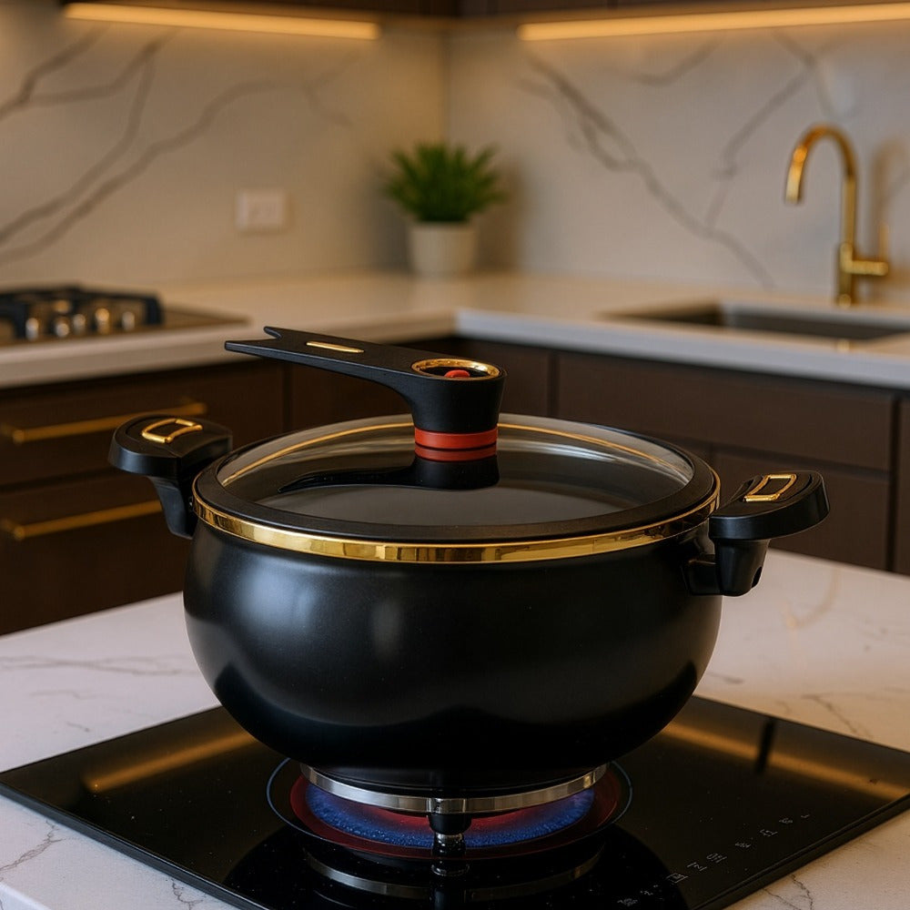 Large Capacity 8L Stew Pot with Lock Lid, Stock Pot for Braising, Soups, Stews, and Bread Baking, Induction Compatible, Oven & Stovetop Safe Kitchen Serving Essential