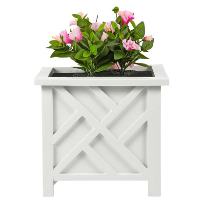 Taylor & Brown Set of 2 | Lattice Design Planter Box | 14.5-Inch | Square Decorative Outdoor Flower or Plant Pot Container | Polypropylene | Front Porch, Patio, and Garden Decor