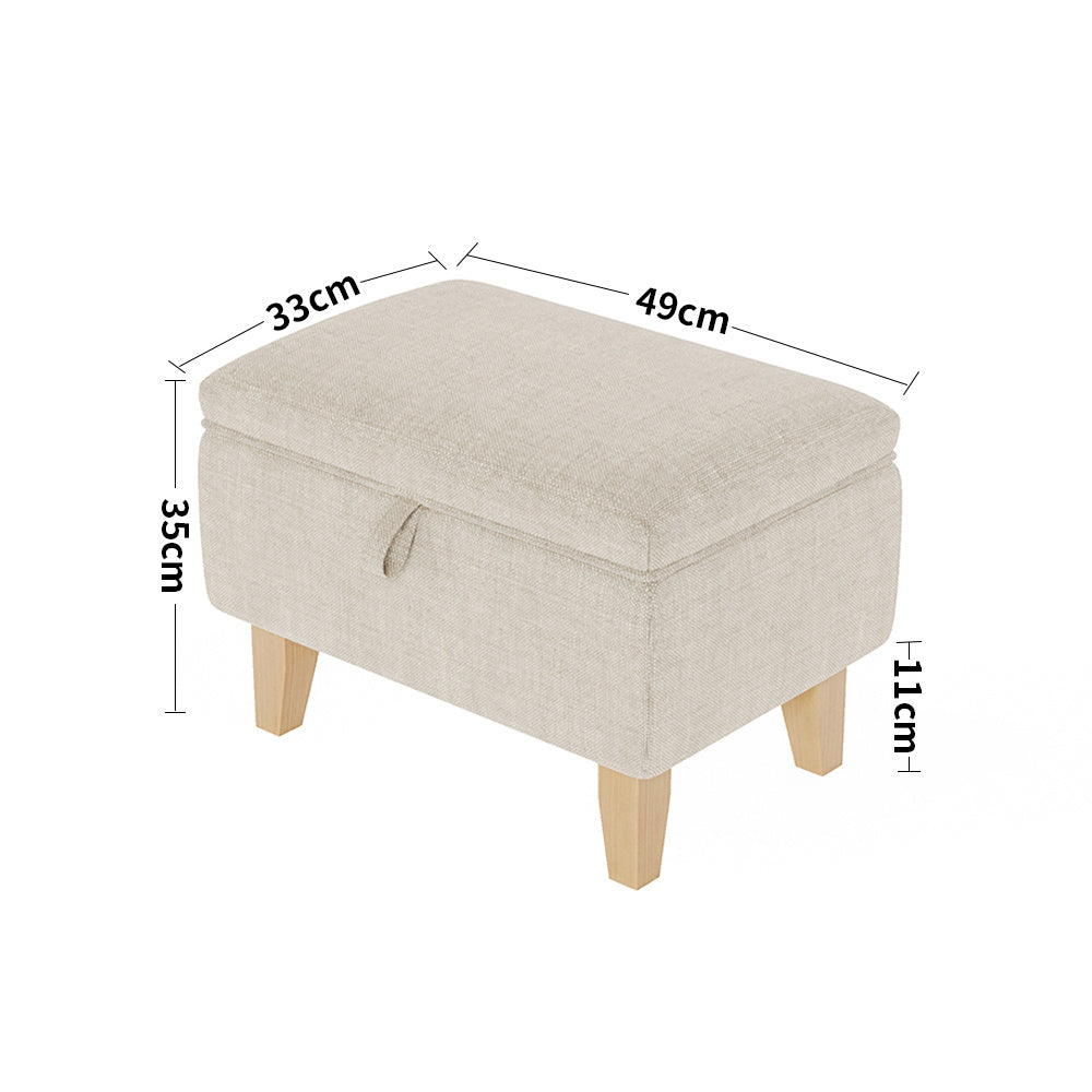 Linen Padded Storage Stool Ottoman Storage Box Footstool Living Room Bedroom Hallway Shoe Stool Footrest