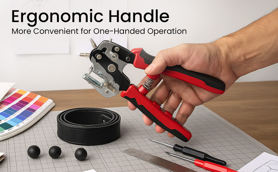 Leather Hole Punch Heavy Duty Rotary Belt Puncher with 6 Size and Ergonomic Non-Slip Handle for DIY, Craft Projects