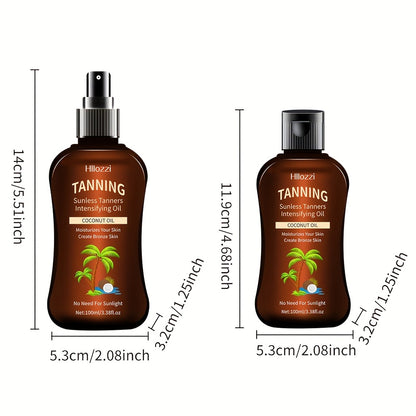 100Ml/3.38Fl.Oz Coconut Tanning Oil Self-Tanner Waterproof Tanner Sunless Tanner Indoor Tanner Sunless Tanner Hydrating Moisturizing Nourishing Spray Bottle And Flip-Top Bottle Easy to Use Convenient to Carry, Oxybenzone Free Coconut Tanning Oil