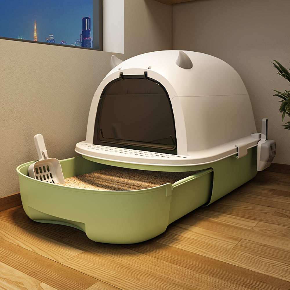 1pc Large Cat Litter Box, Foldable for Storage, Drawer Design, Easy to Push And Pull, Two-way Movable Door Panels, Semi-enclosed, Suitable for Pets Weighing 6 Kilograms, Suitable for Family Cat Toilets