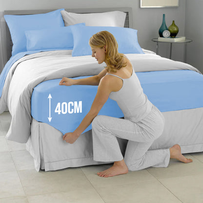 40cm Extra Deep Fitted Sheet – Solid Color Deep Pocket Sheet, Soft & Breathable Microfiber Bedding, All Seasons, Hotel-Quality, Machine Washable, Single, Double, King & Super King Sizes