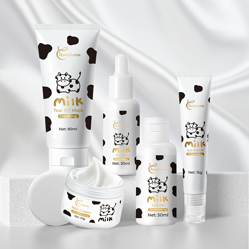 5pcs Milk Travel Skincare Set - Hydrating, Smoothing, and Lightweighting, Includes Milk, Hyaluronic Acid, and Creams - Portable and Ideal for On-the-Go Skin Care, Perfect Holiday Gift