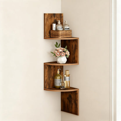 Three-Tier Rustic Corner Wall Shelf with Curved Platforms - main product view