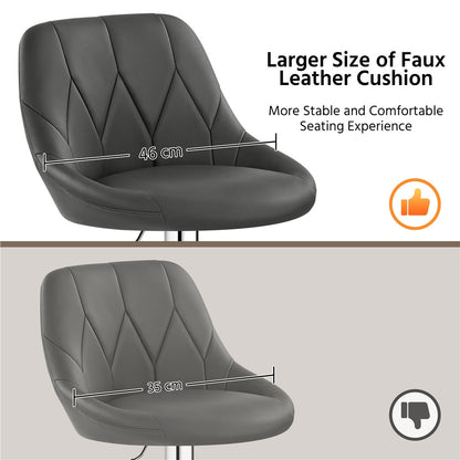 Costoffs 2PCS Bar Stools Faux Leather Swivel Barstools, Height Adjustable, Modern Bar Chairs with Ergonomic Backrest, Cushioned Seat, Chrome Footrest for Home Kitchen Island Bar Counter, Dark Grey/Black/Retro Brown/White/Light Grey