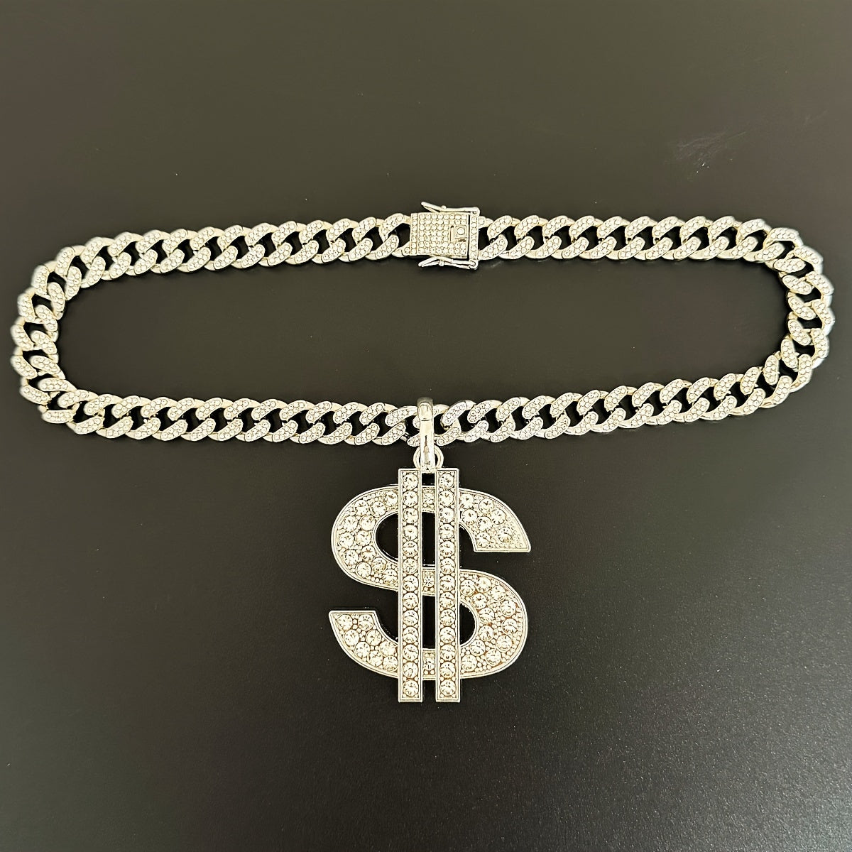 Large and Heavy US Dollar Symbol Pendant,  18K Gold Plated Alloy 18K Gold Plated-plated Cuban Chain Necklace with 12mm Full, Men's Hip-hop Style Ring Combination