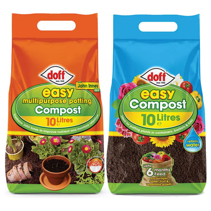 Doff Easy Compost 10L Contains John Innes No. 2 Multi-Purpose Garden Potting Compost Soil Improves Nutrient & Moisture Retention Potting Plants in Containers Baskets & Tubs 10 Litres