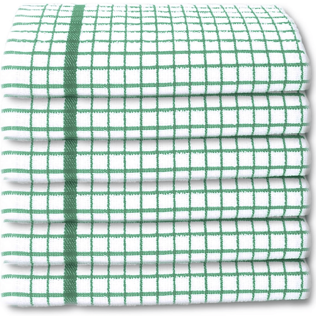 Pack of 6 Large Tea Towels 40x60cm – 100% Cotton Luxury Check Soft Kitchen Towels – Highly Absorbent Dish Cloths – Durable Washable Tea Towels for Drying Dishes, Cleaning, Cooking, Household, Restaurant, Bar, Café, Catering, Commercial & Professional Kitc