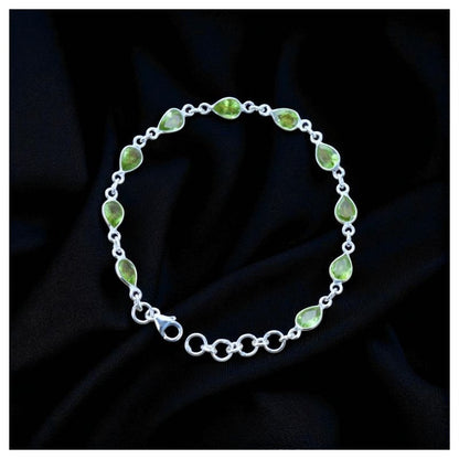 925 Sterling Silver Natural Gemstone Adjustable Bracelet ~ Teardrop Link Bracelet ~ Simple Elegant Jewelry