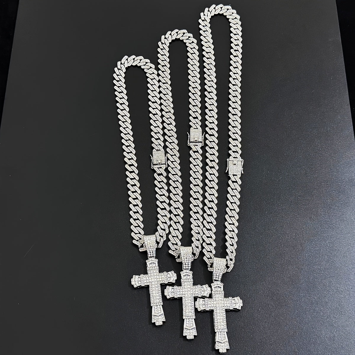 Hip-Hop Plus Size Large Pendant Full Rhinestones Double Layer Thickened Cross Hollow Buckle 14mm Wide Cuban Chain Necklace New Product Creative